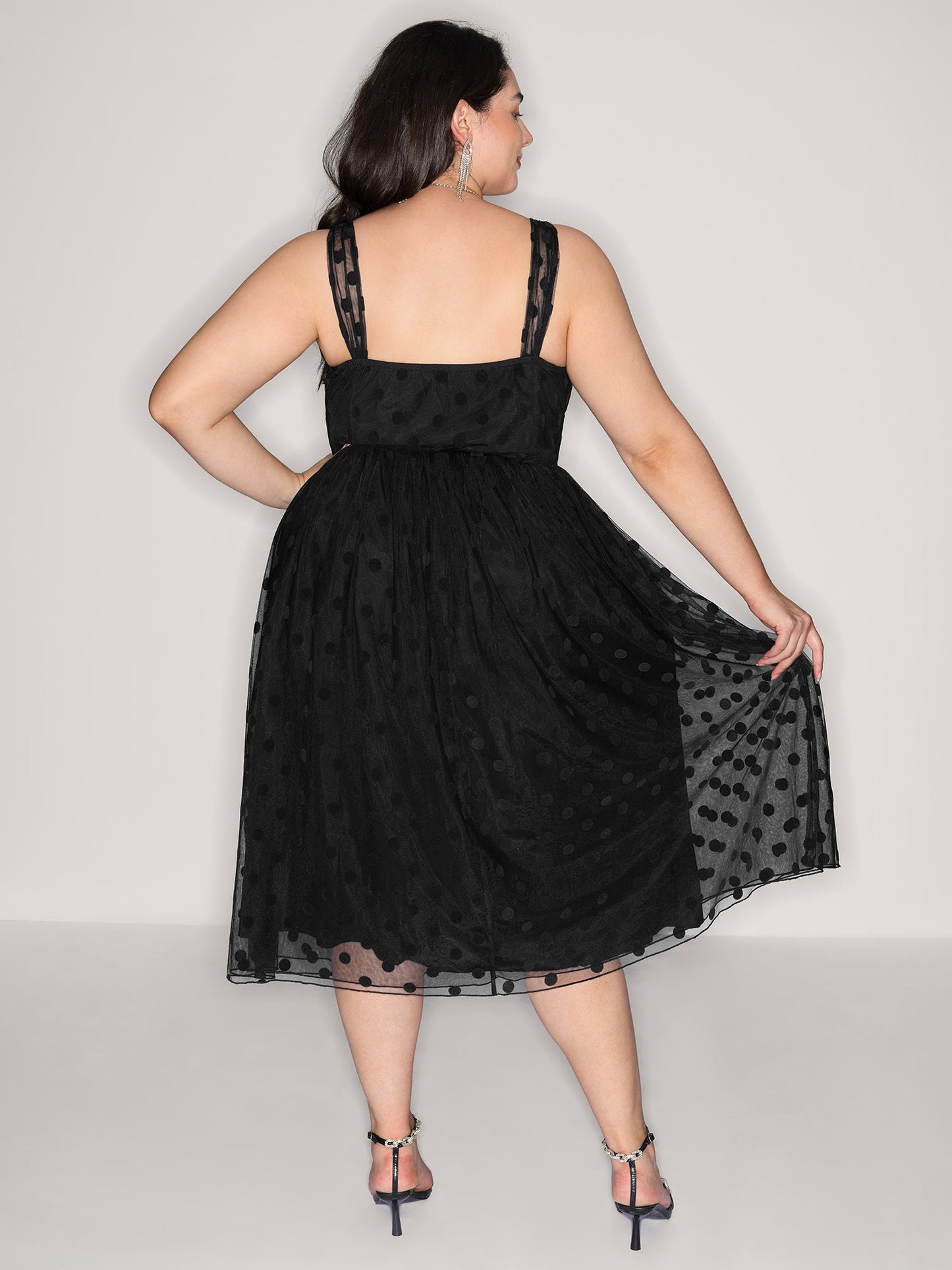 Polka Dots Structured Corset Detail Midi Dress