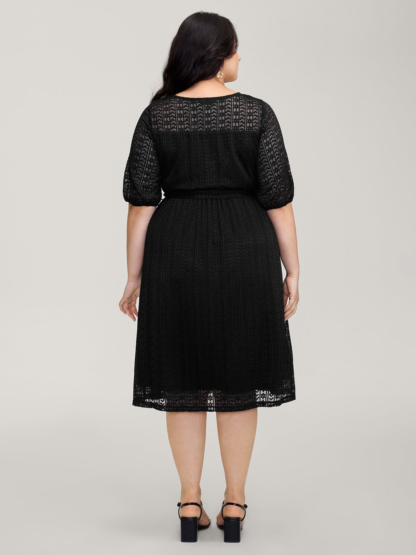 Lace Trim Sheer Stretchy Waist Midi Dress