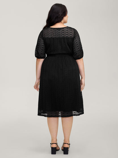 Lace Trim Sheer Stretchy Waist Midi Dress