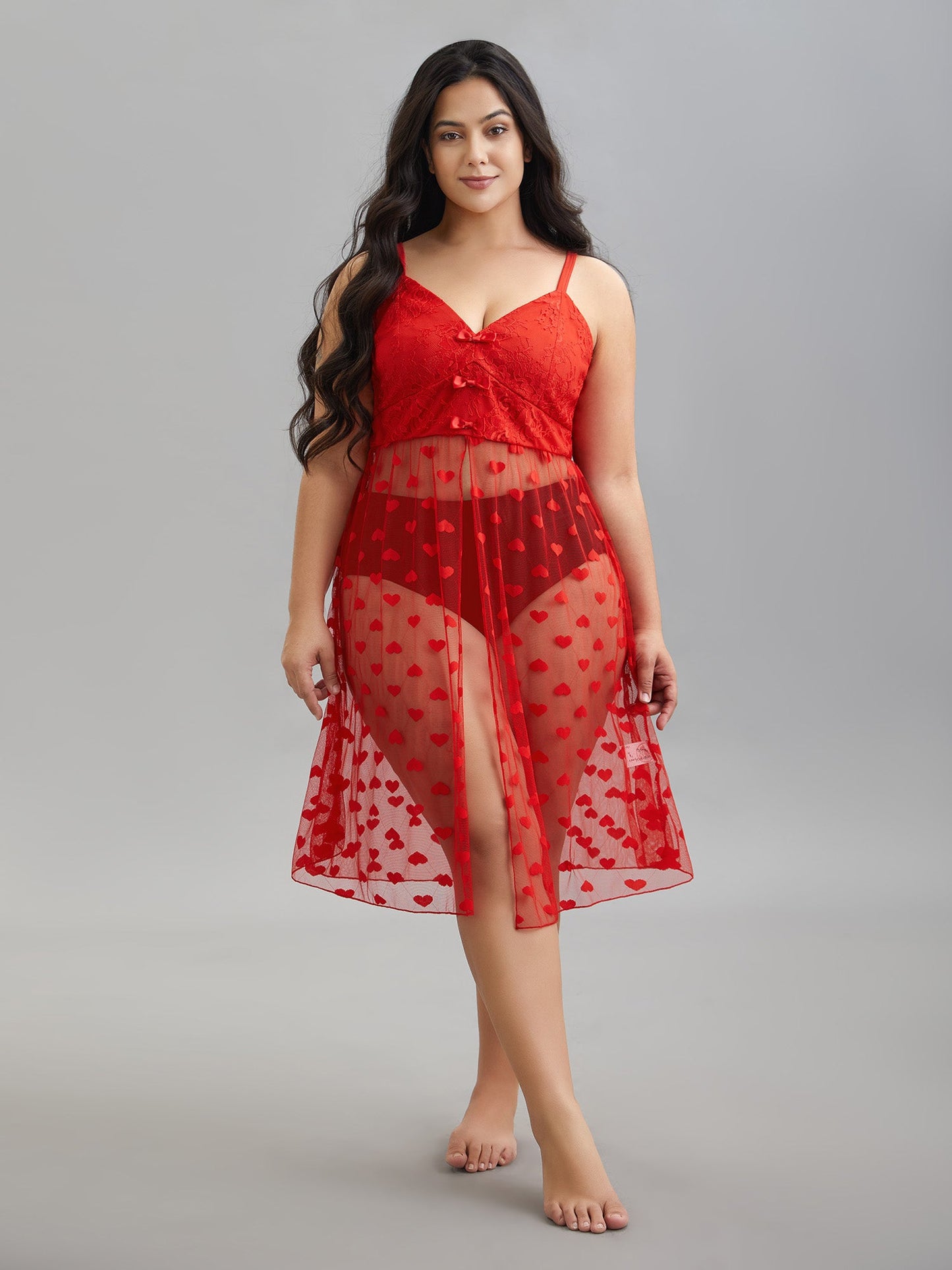 Heart Lace Mesh Split Hem Sleep Dress