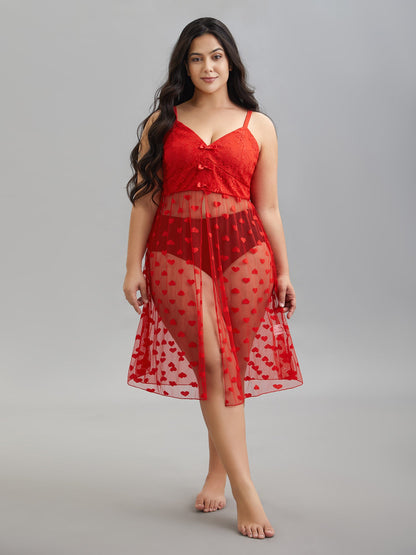 Heart Lace Mesh Split Hem Sleep Dress