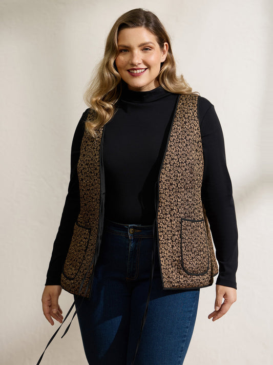 Floral Print Three Ties Quilted Vest