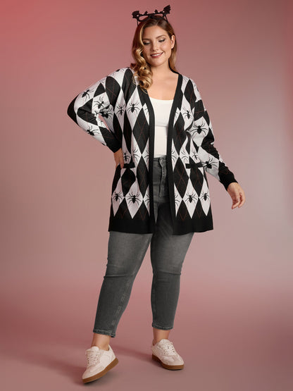 Spider Check Jacquard Pockets Knit Cardigan