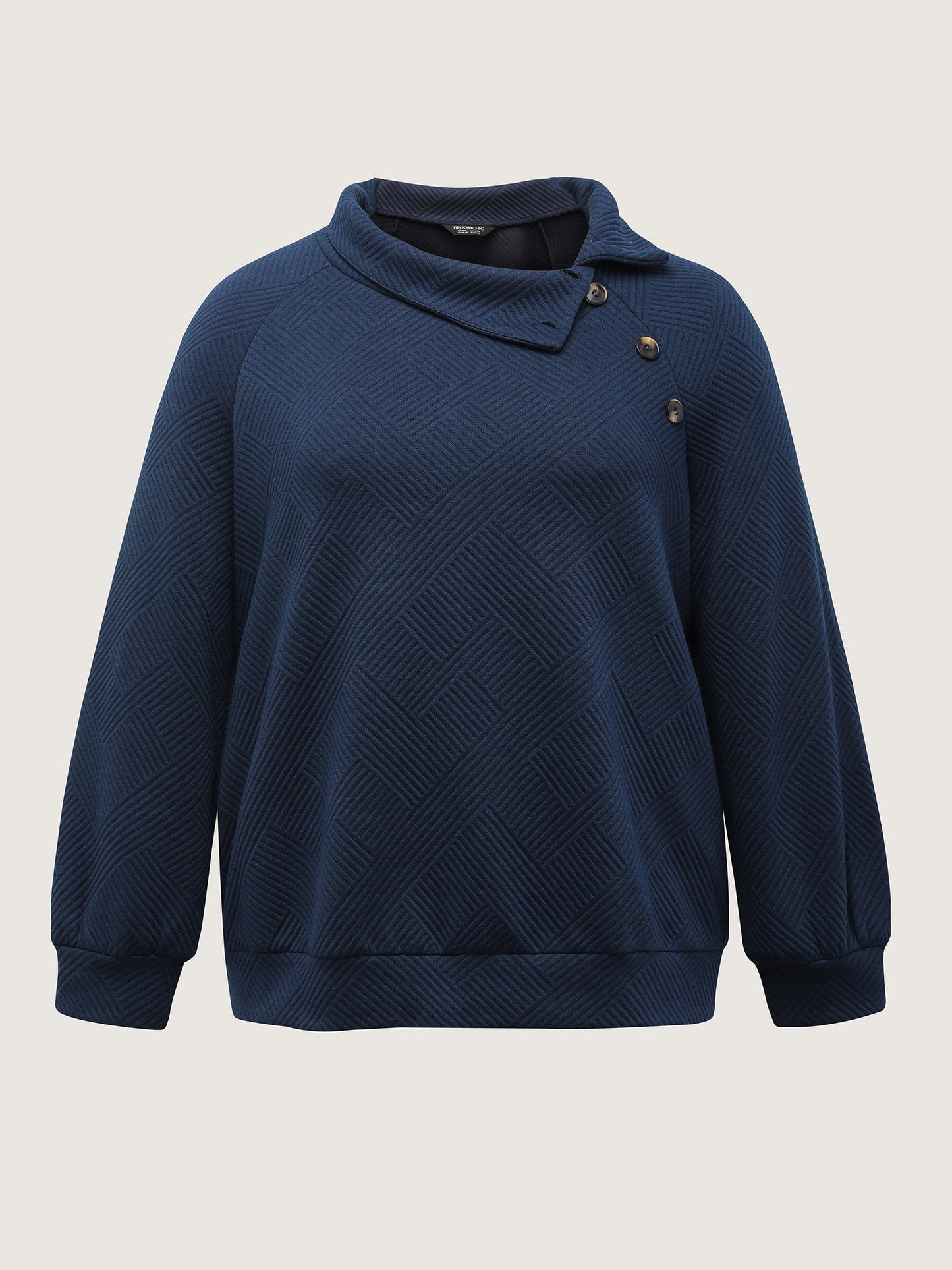 Textured Folded Collar Button Sweatshirt