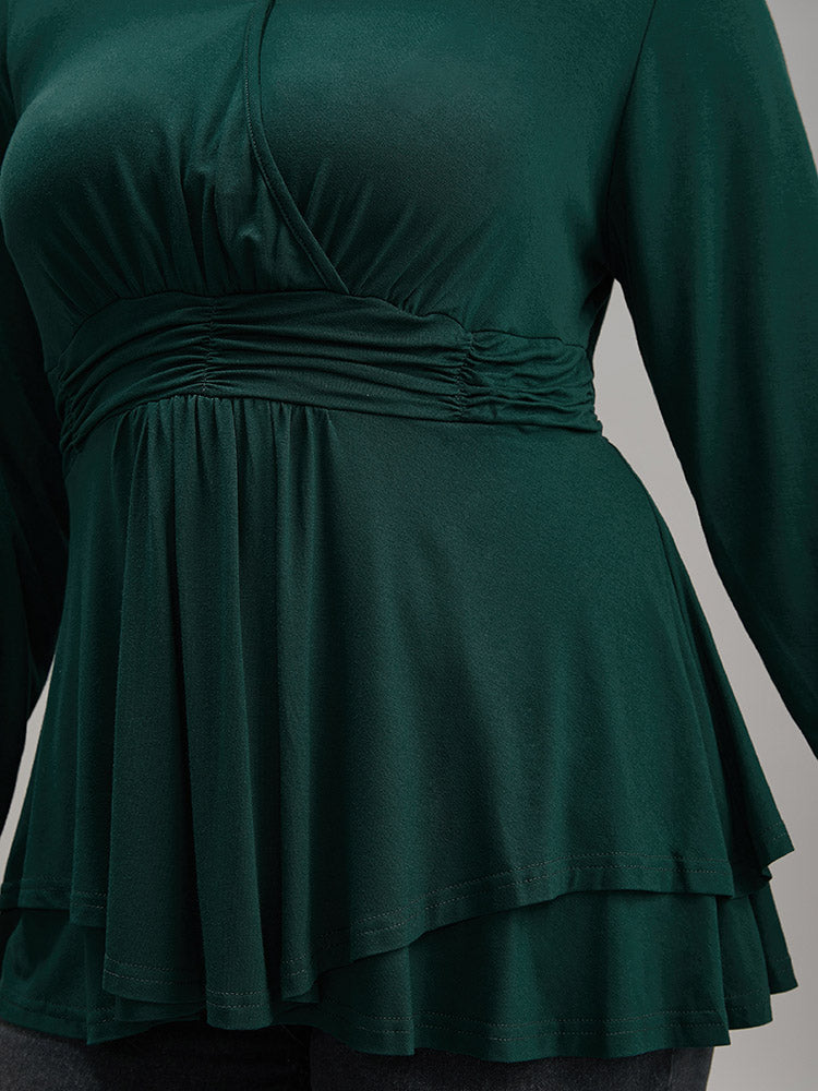 Supersoft Essentials Plain Ruffle Hem Wrap Ruched T-shirt