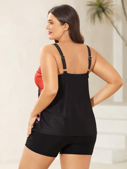 Tropical Color Contrast Swim Top