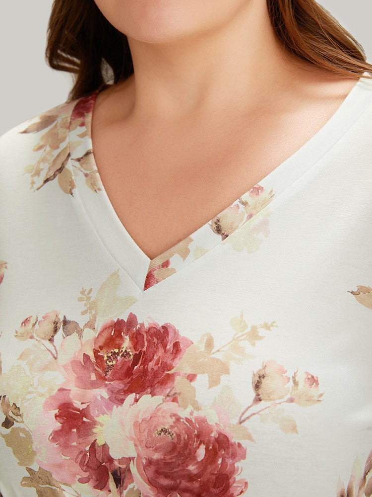 Floral Print Belted Frill Trim T-shirt