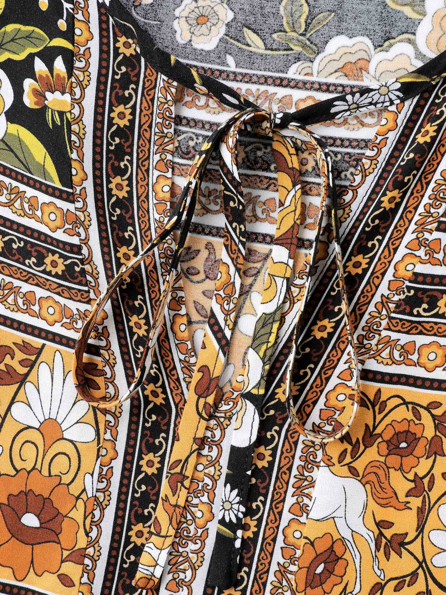 Floral Print Contrast Puffy Sleeve Maxi Dress