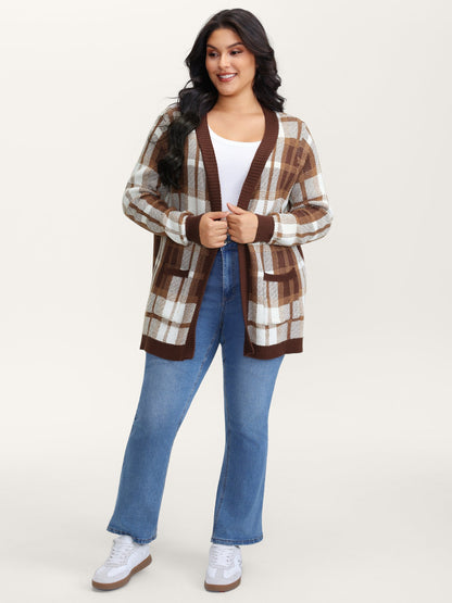 Plaid Jacquard Pattern Knit Cardigan