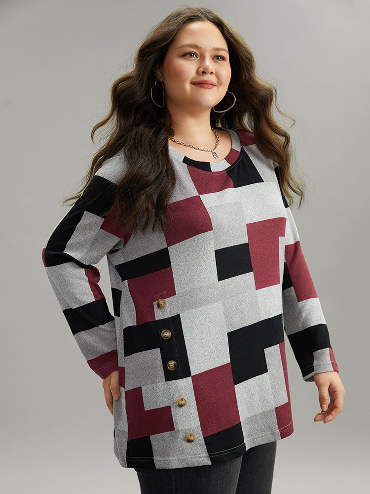 Colorblock Contrast Button Detail T-shirt