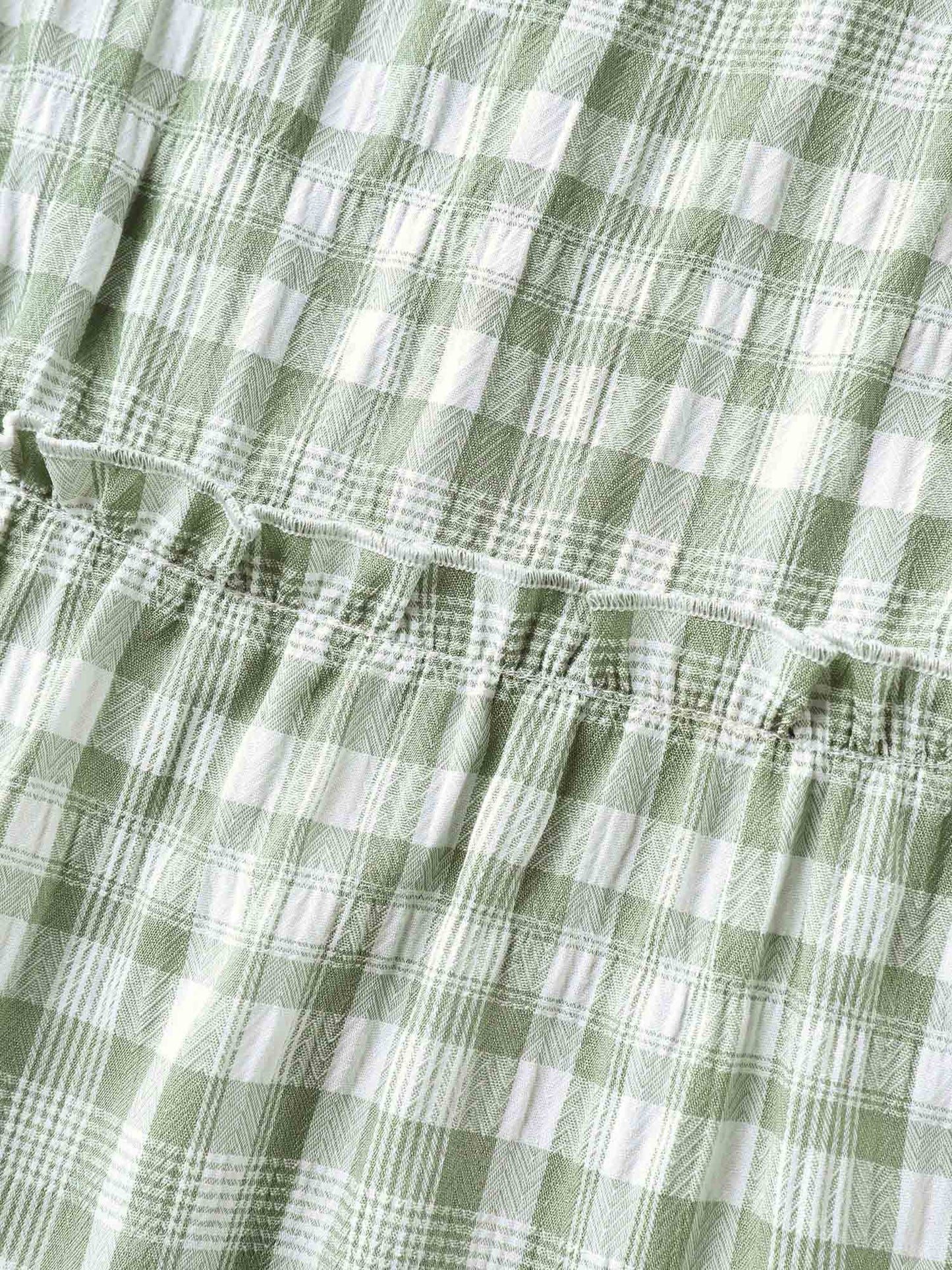 Plaid Pattern Ruffled Sleeve Babydoll Top