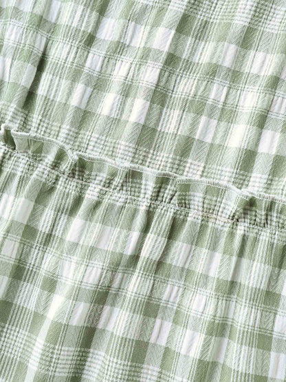 Plaid Pattern Ruffled Sleeve Babydoll Top