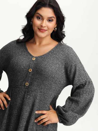 Supersoft Heather Stretchy Button Detail Knit Top