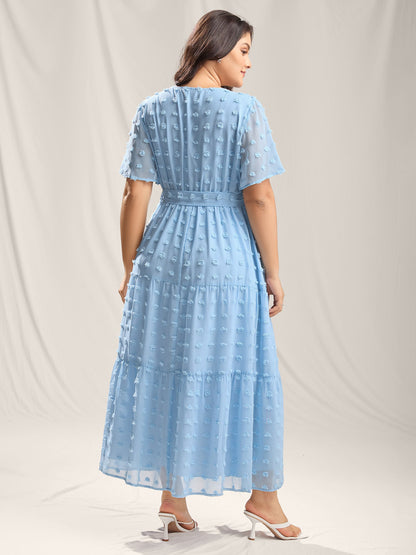 Fur Ball Textured Mesh Belted Midi Dress