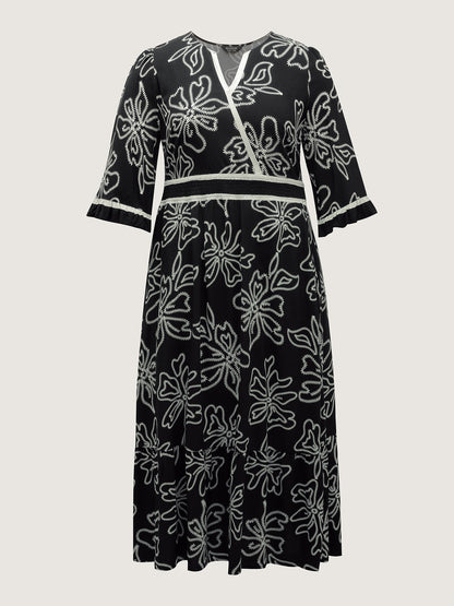Floral Print Rayon Pockets Wrap Maxi Dress