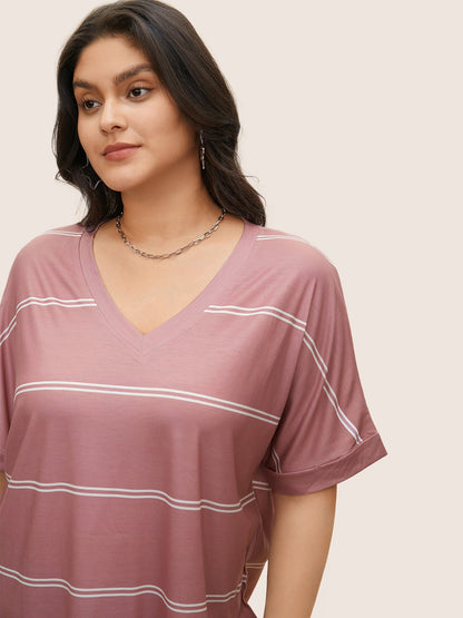 Striped Contrast Dolman Sleeve T-shirt