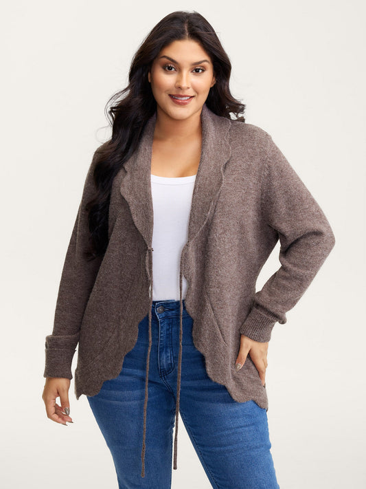 Wavy Arc Hem Tie-Front Knit Cardigan