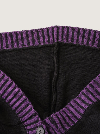 Stripes Sleeve Contrast Hooded Cardigan