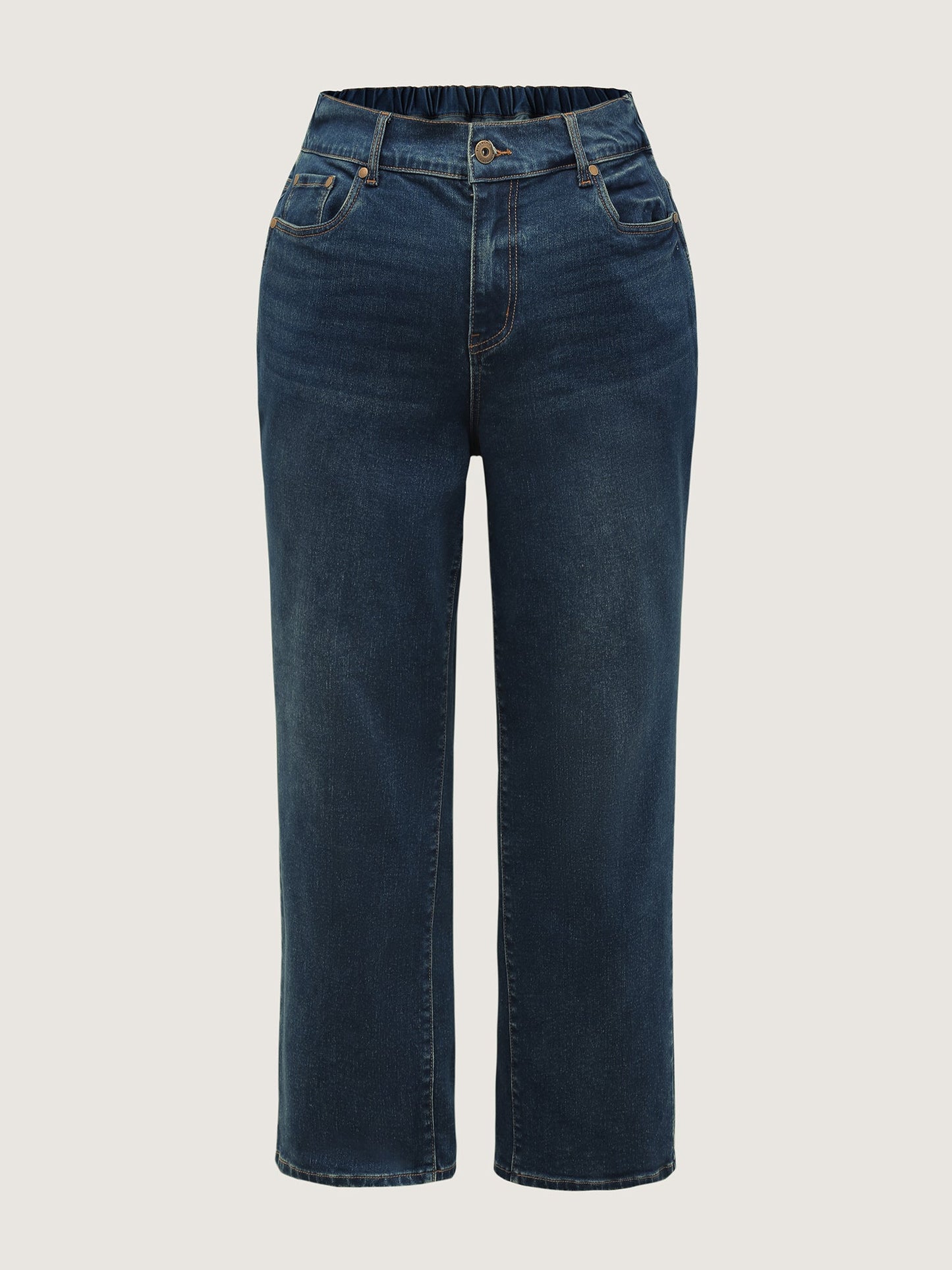Retro Wash Stretchy Waist Straight-Leg Jeans