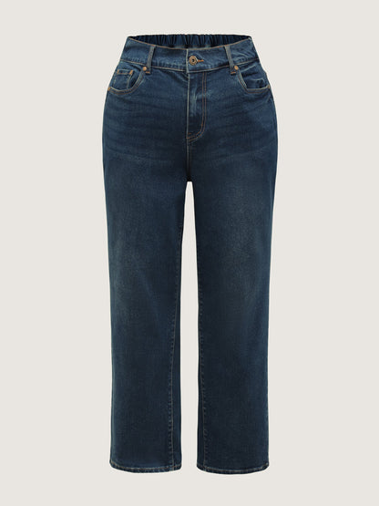 Retro Wash Stretchy Waist Straight-Leg Jeans