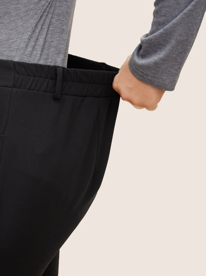 Solid High Rise Elastic Waist Flare Leg Pants