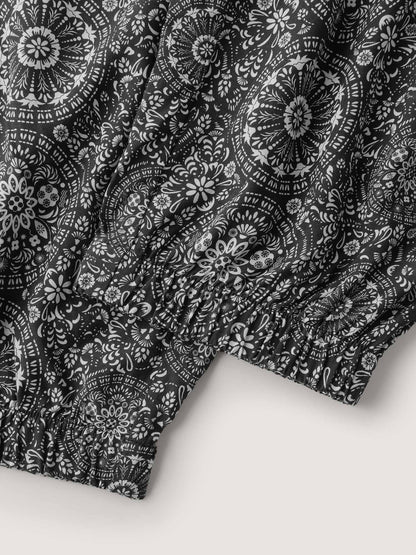 Geometric Print Shirred Waistband Pants