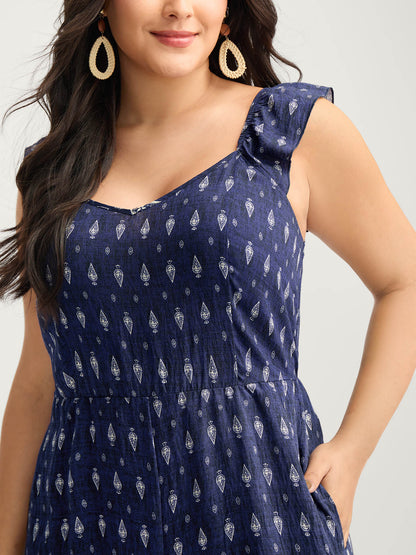 Rayon Boho Print Stretchy Waist Jumpsuit