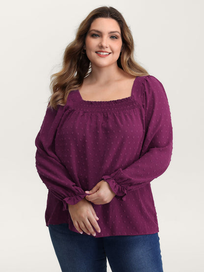 Shirred Neckline Bust-Ease Textured Blouse