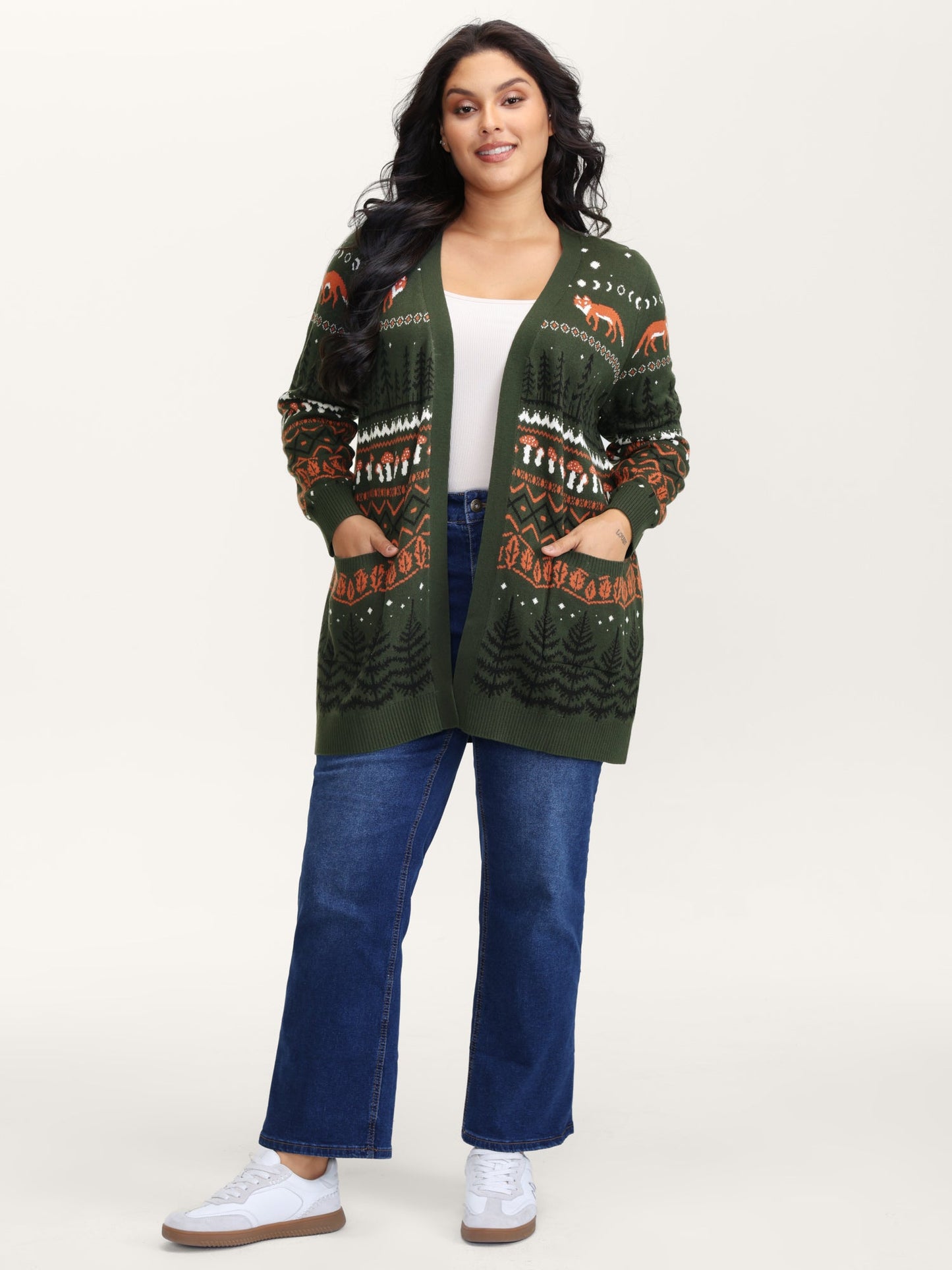 Fox in Forest Contrast Knit Cardigan