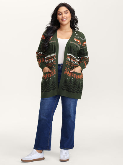 Fox in Forest Contrast Knit Cardigan