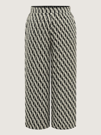 Geometric Print Stretchy Waist Wide-Leg Pants
