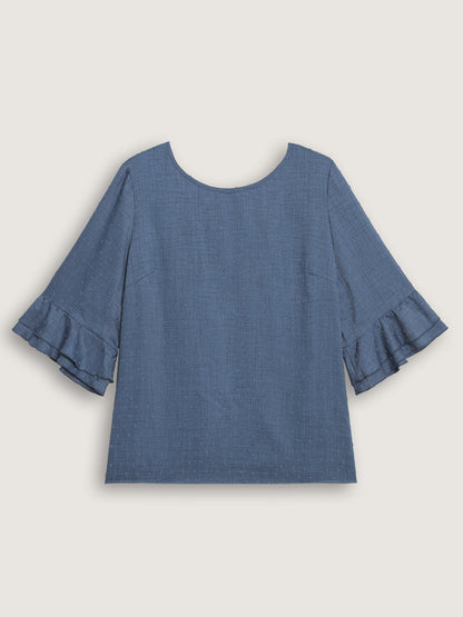 Textured Backless Lace Trim Blouse