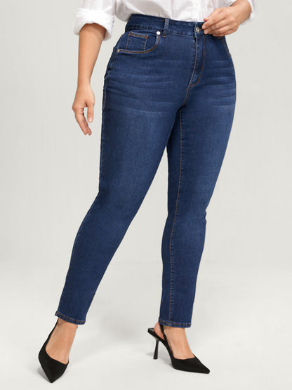 Straight Very Stretchy High Rise Dark Wash Jeans