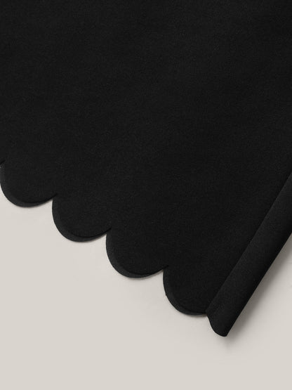 Scalloped Hem Wide-Leg Solid Pants
