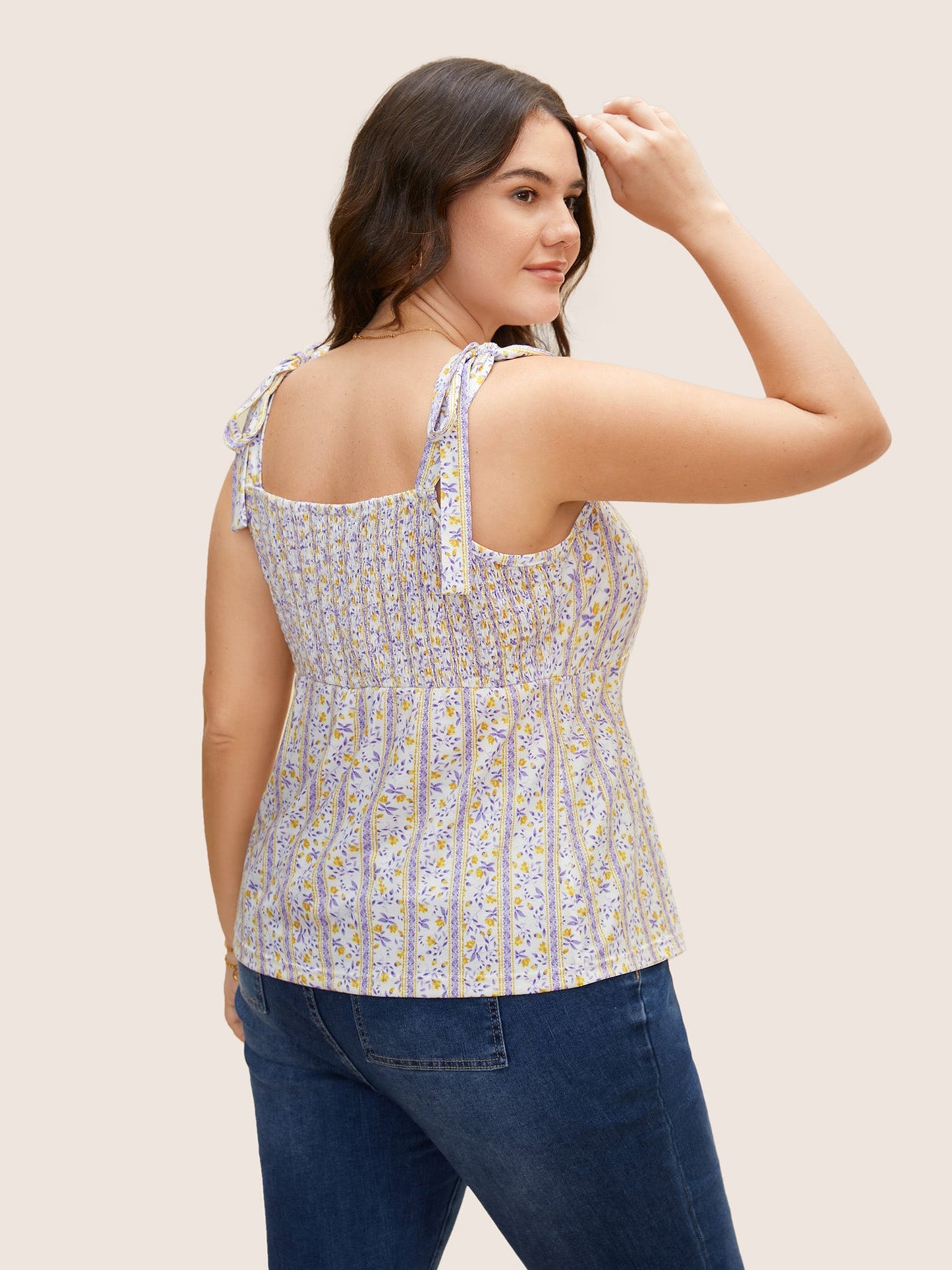 Ditsy Floral Shirred Tie Knot Cami Top