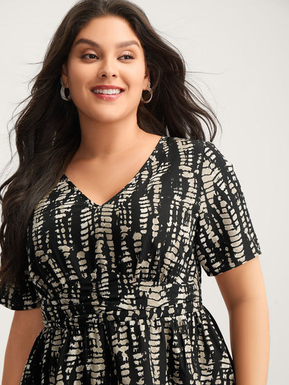 Abstract Print Cinched Waist Blouse