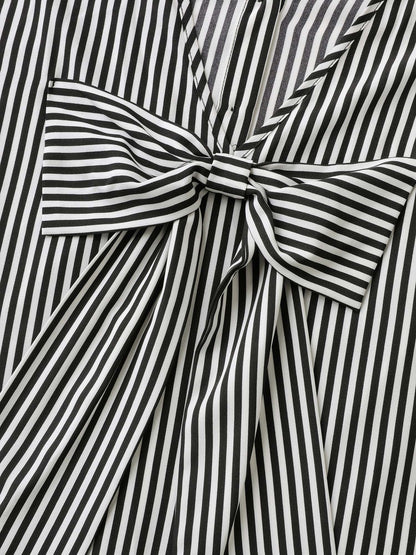 Striped Bow-Tie Button-Down Shirt