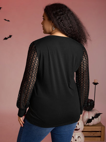 Halloween Skull Shimmery Rhinestones Lace T-Shirt