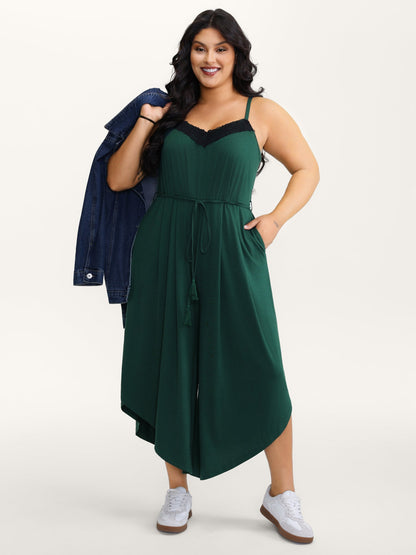 Supersoft Backless Crosstie Asymmetrical Hem Lace Jumpsuit