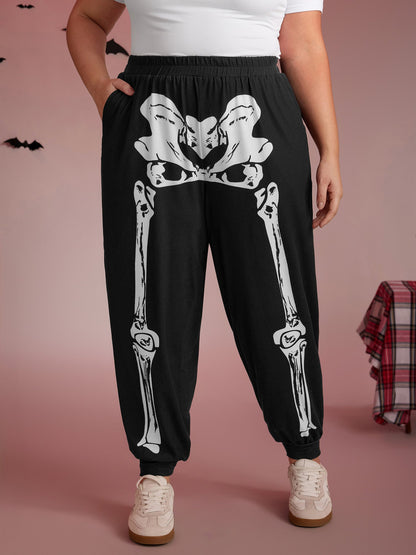 Half Skeleton Halloween Print Jogger Pants