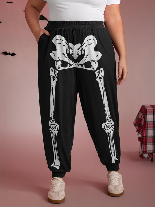 Half Skeleton Halloween Print Jogger Pants