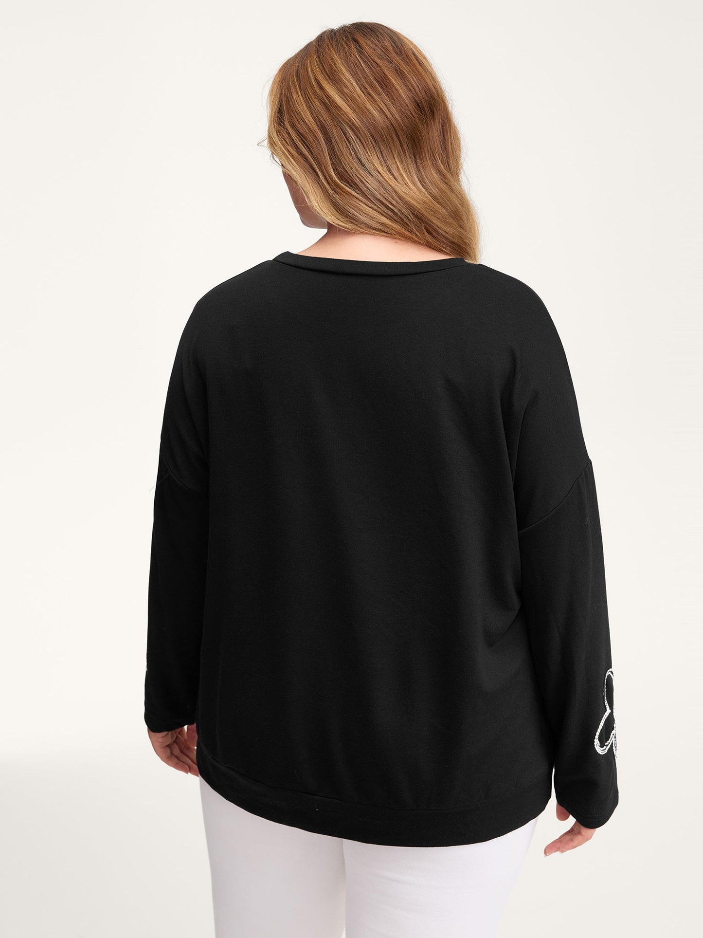 Floral Cord Embroidery Round Neck Sweatshirt