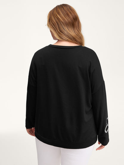 Floral Cord Embroidery Round Neck Sweatshirt
