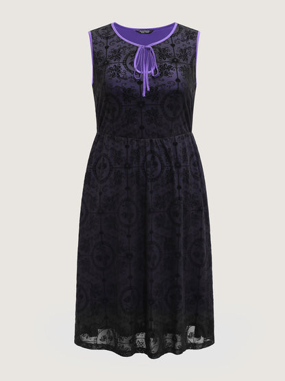 Elastic Flocked Mesh Contrast Lined Midi Dress