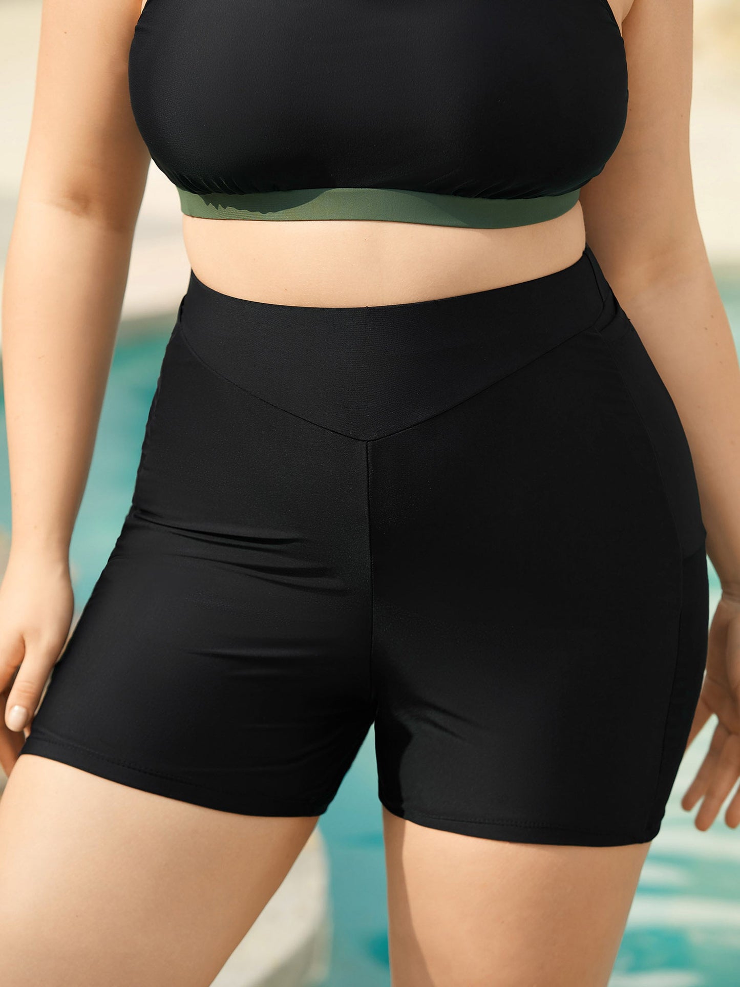 High-Waisted Ruched Pocket Swim Bottoms