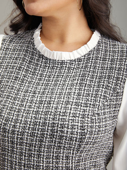 Plaid Patchwork Ruffle Trim Knee Dress
