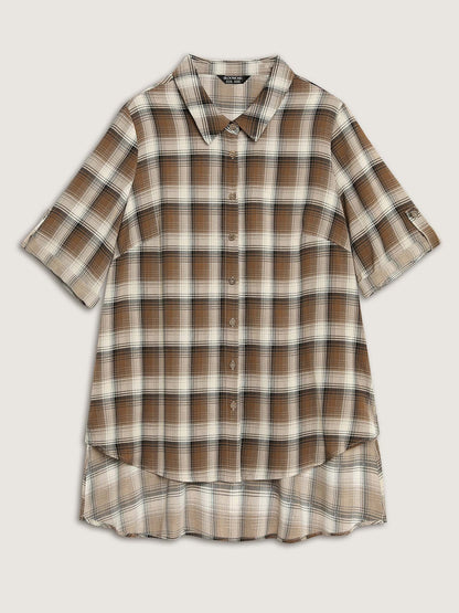Plaid Pattern Button-Down Tunic Shirt