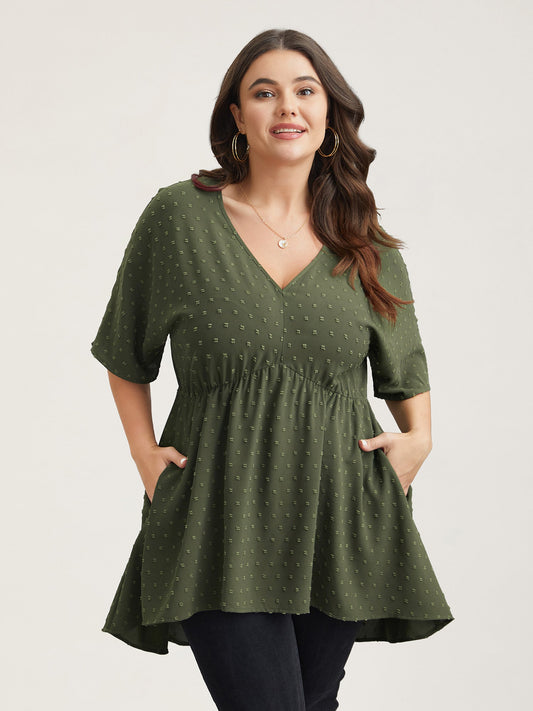Textured Hi-Low Hem Pockets Shirt