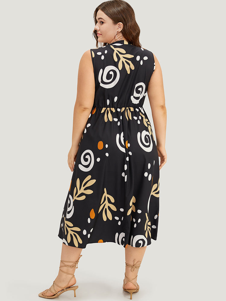 Graphic Print Notched Pocket Tank Dress