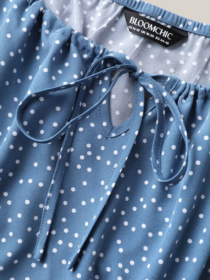 Polka Dots Layer Sleeves Keyhole Maxi Dress